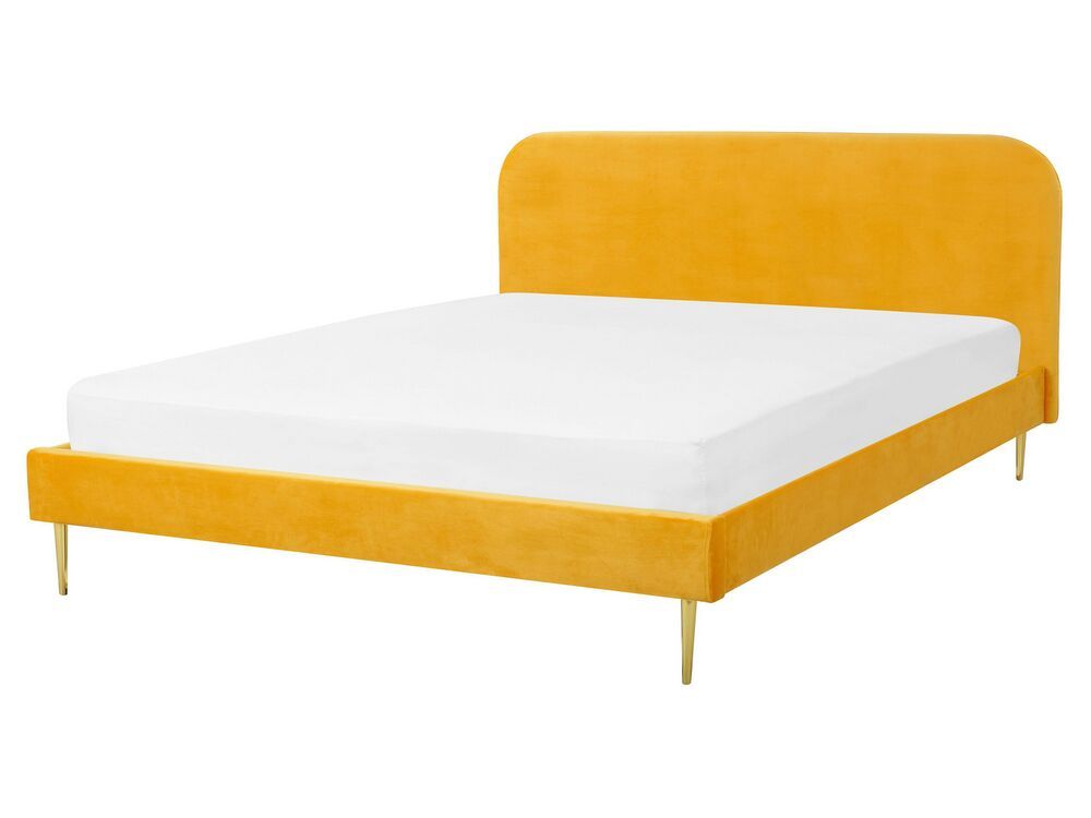 Beliani Zamatová posteľ 160 x 200 cm žltá FLAYAT